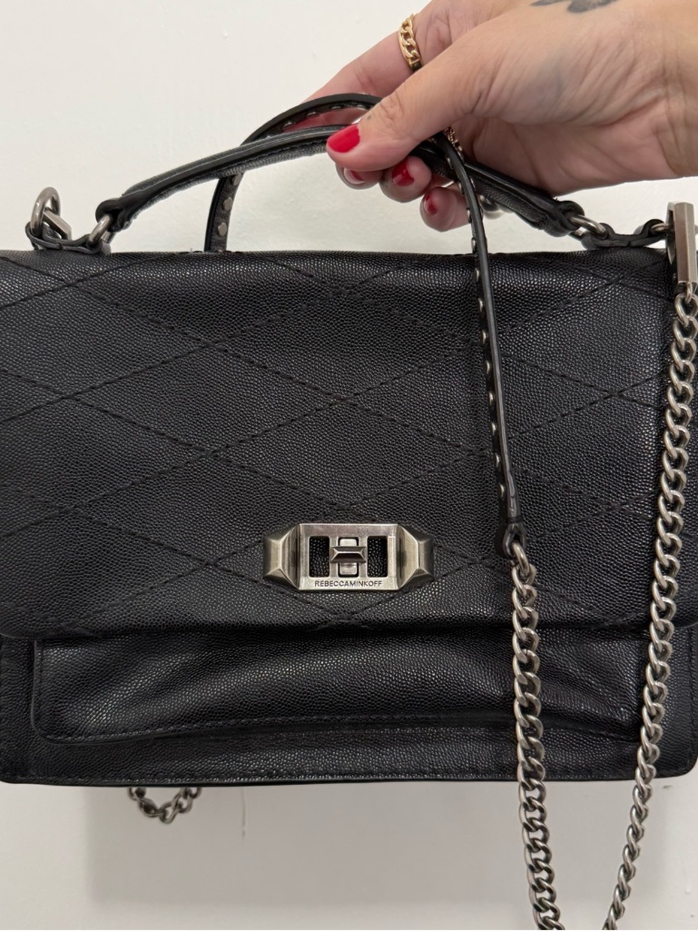 Rebecca Minkoff Black Quilted Leather Chain-Handle Crossbody